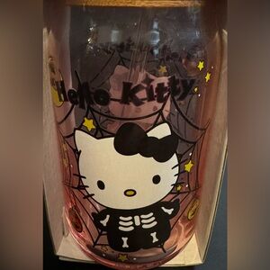 Sanrio Hello Kitty Halloween Skeleton Web Glass Tumbler With Lid/Straw